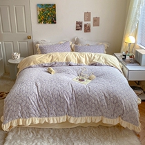 ins hipster Korean version of floral coral Velvet crystal velvet thickened four-piece ruffle baby