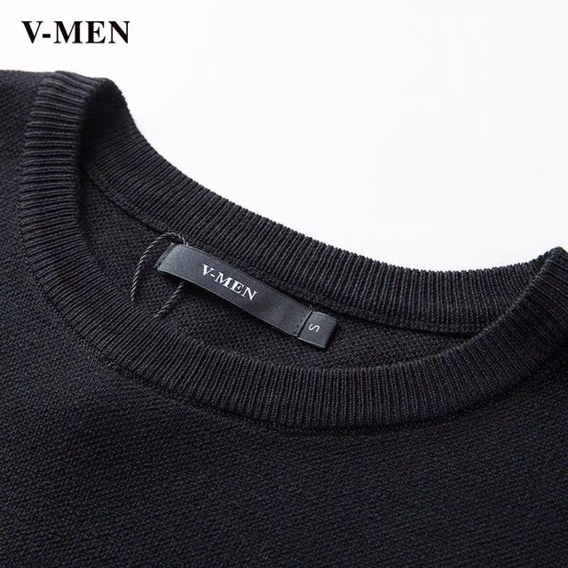 VMEN Autumn and Winter trendy men's embroidered contrasting sweater fashionable round neck pullover slim knitted sweater 841305211 ລາຄາພິເສດ