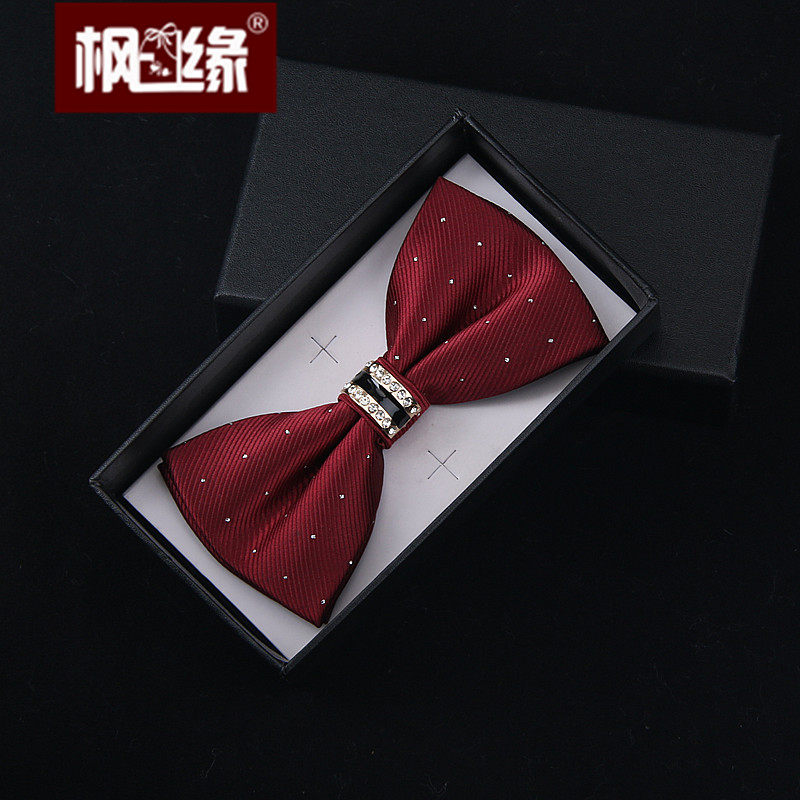 Bow Tie 休閒韓版男士酒紅色新郎結婚正裝商務鑲鑽蝴蝶結領結