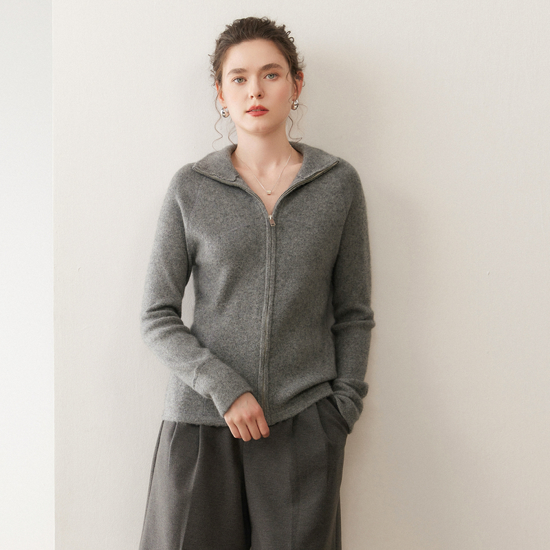 Baby-Grade Skin-Friendly Cashmere Cardigan for Women, Stand-Up Collar, Zippered Knit Sweater, Simple and Comfortable Wool Versatile Outerwear Baby-Grade Skin-Friendly Cashmere Cardigan for Women, Stand-Up Collar, Zippered Knit Sweater, Simple and Comfortable Wool Versatile Outerwear