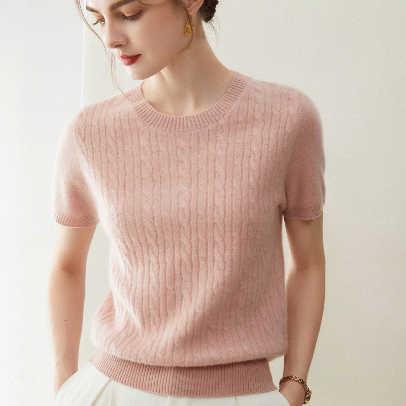 100% Pure Cashmere Sweater for Women, Short-Sleeved, Round Neck, Twist-Knit Base T-Shirt, Skin-Friendly, Autumn and Winter Fashion Half-Sleeve Sweater 100% Pure Cashmere Sweater for Women, Short-Sleeved, Round Neck, Twist-Knit Base T-Shirt, Skin-Friendly, Autumn and Winter Fashion Half-Sleeve Sweater