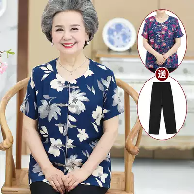 Grandma's summer suit Middle-aged and elderly women's cotton silk short-sleeved wife 60-year-old 70-year-old mother's old man's clothes