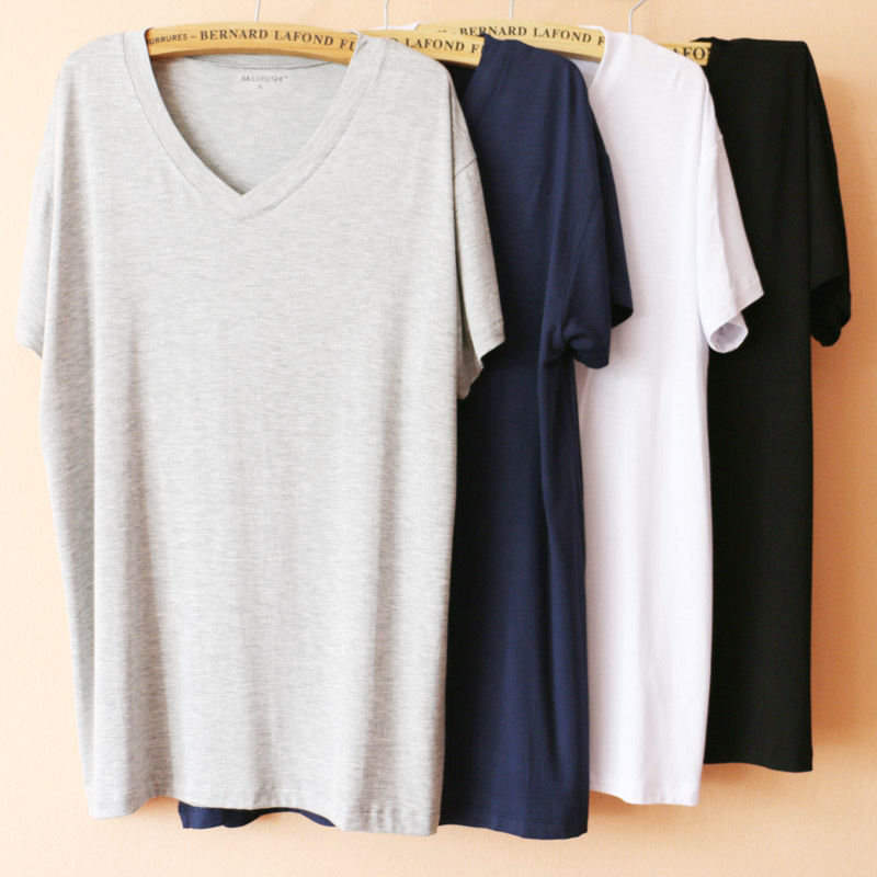 Can Be Worn Outside as Pajamas, Summer Men's Modal V-Neck T-Shirt, Short-Sleeved, Loose, Sports and Leisure, Plus Size Home Wear Top