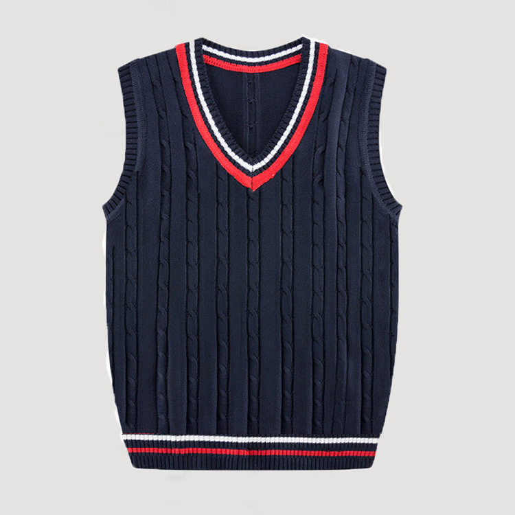 Pure Cotton Vest for Men, College Style V-Neck Sleeveless Pullover Knitted Vest, Ribbed Student Sweater Vest for Teenagers