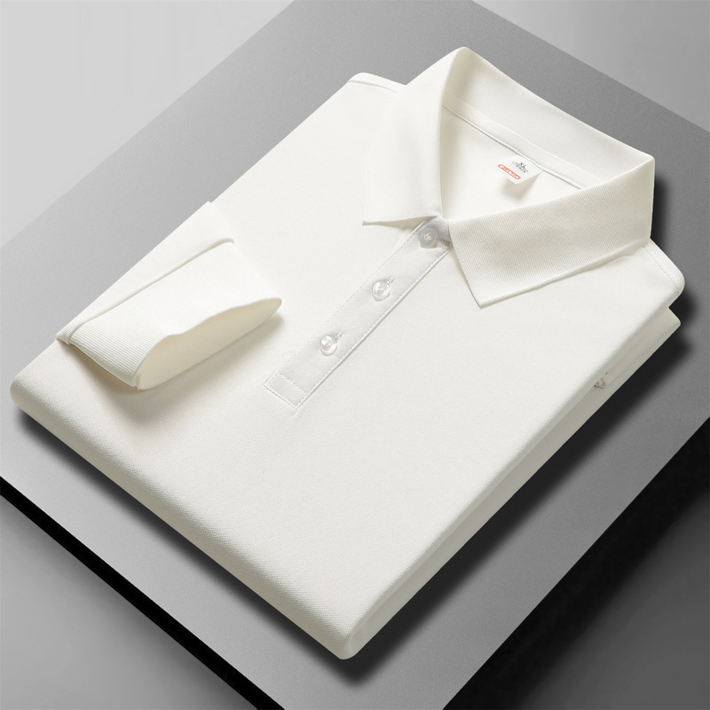 300g Heavyweight White Long-Sleeve Polo Shirt 2025 New Autumn Knitted Business Casual Sports Lapel Top Trendy