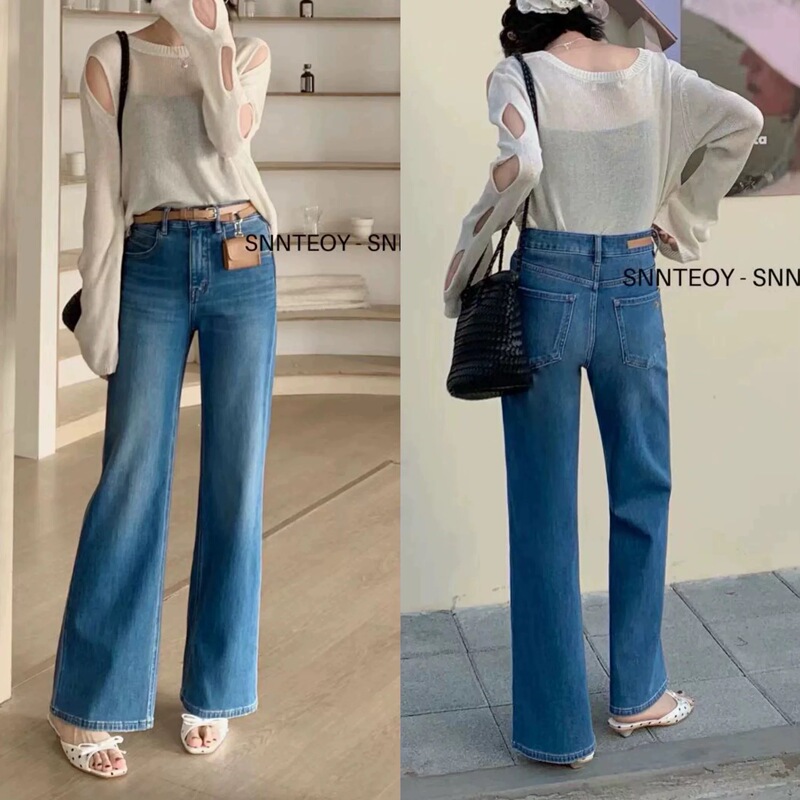 Summer Thin High-Waisted Jeans for Women, Four-Way Stretch, Petite, Very Wide-Leg Pants 88235