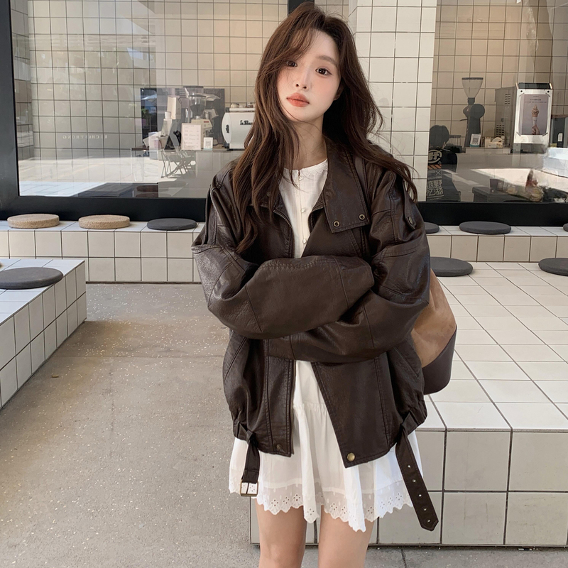 Leather Jacket for Women 2026 Early Spring New Women's Fashion Korean Style Petite Design Cool and Stylish Biker Style Pu Leather Jacket
