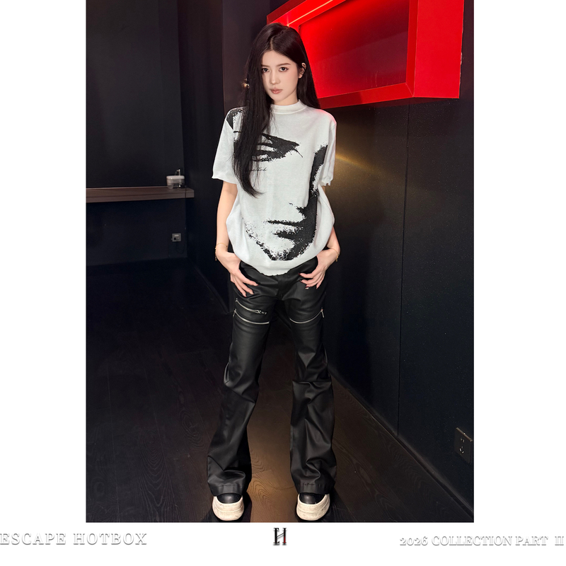 Escape Hotbox American Street Style Design High Street Niche Visual Style Coated Waxed Flared Jeans