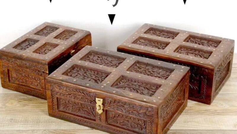 Upscale first decorated box Pakistan wood carved wood first decorated box