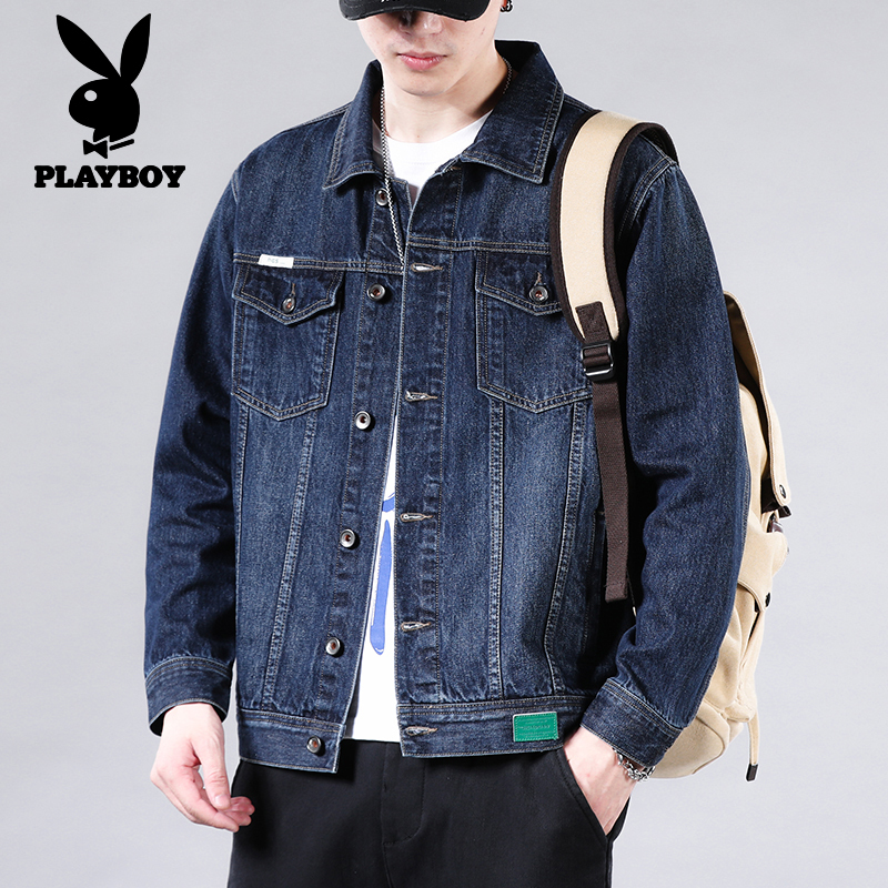 Playboy Denim Tops Men's Spring American Retro Trendy Casual Work Tops Easiest for Match Denim Top
