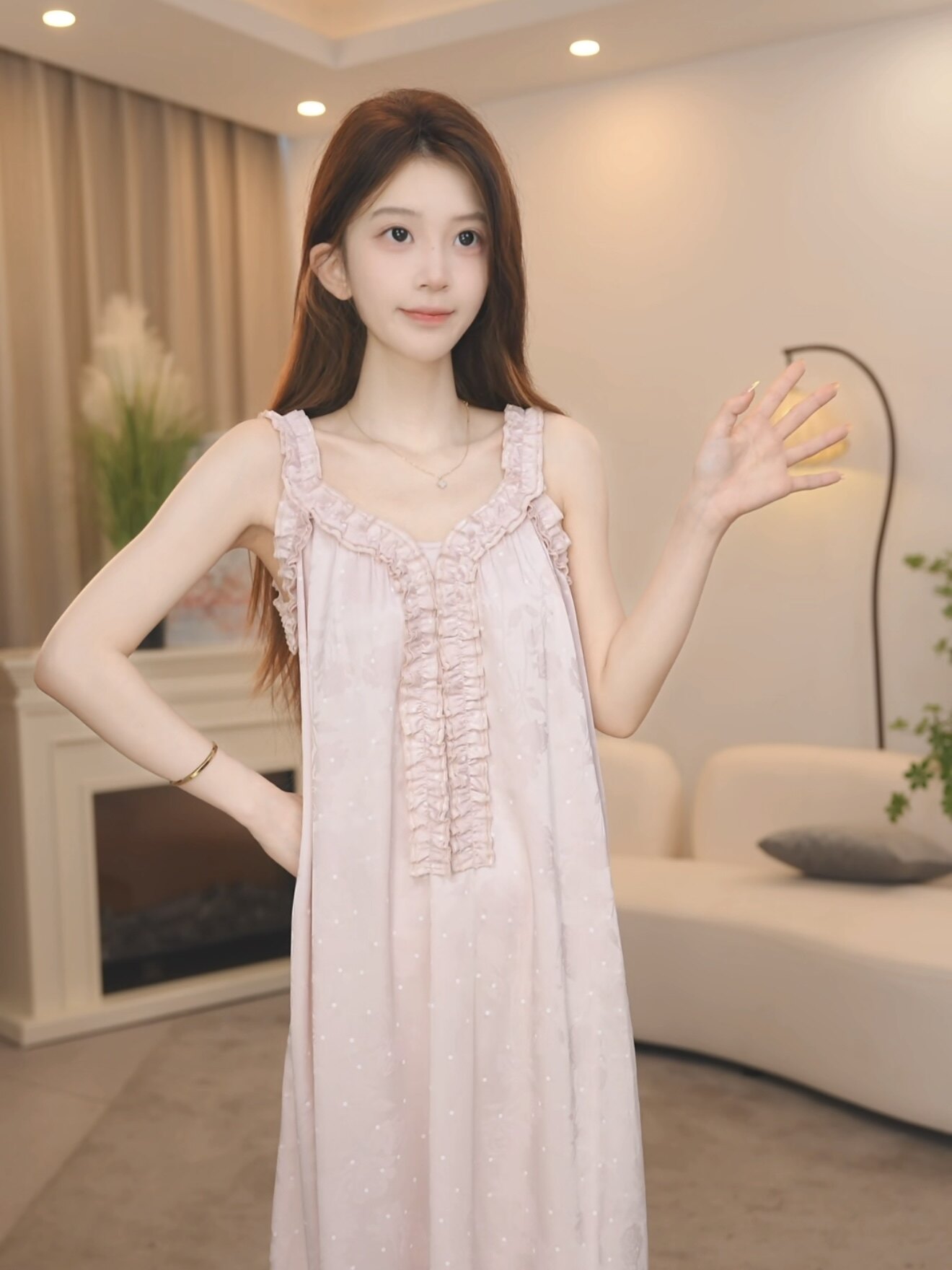Miss Chestnut【Charming】Summer New Thin Sweet and Sexy Women's Lace Nightgown Sleepwear Loungewear