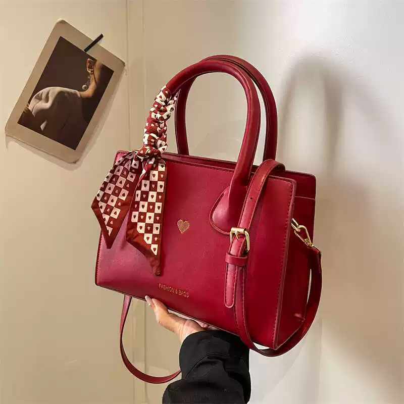 Handheld red capacious shoulder bag for bride, high-quality style