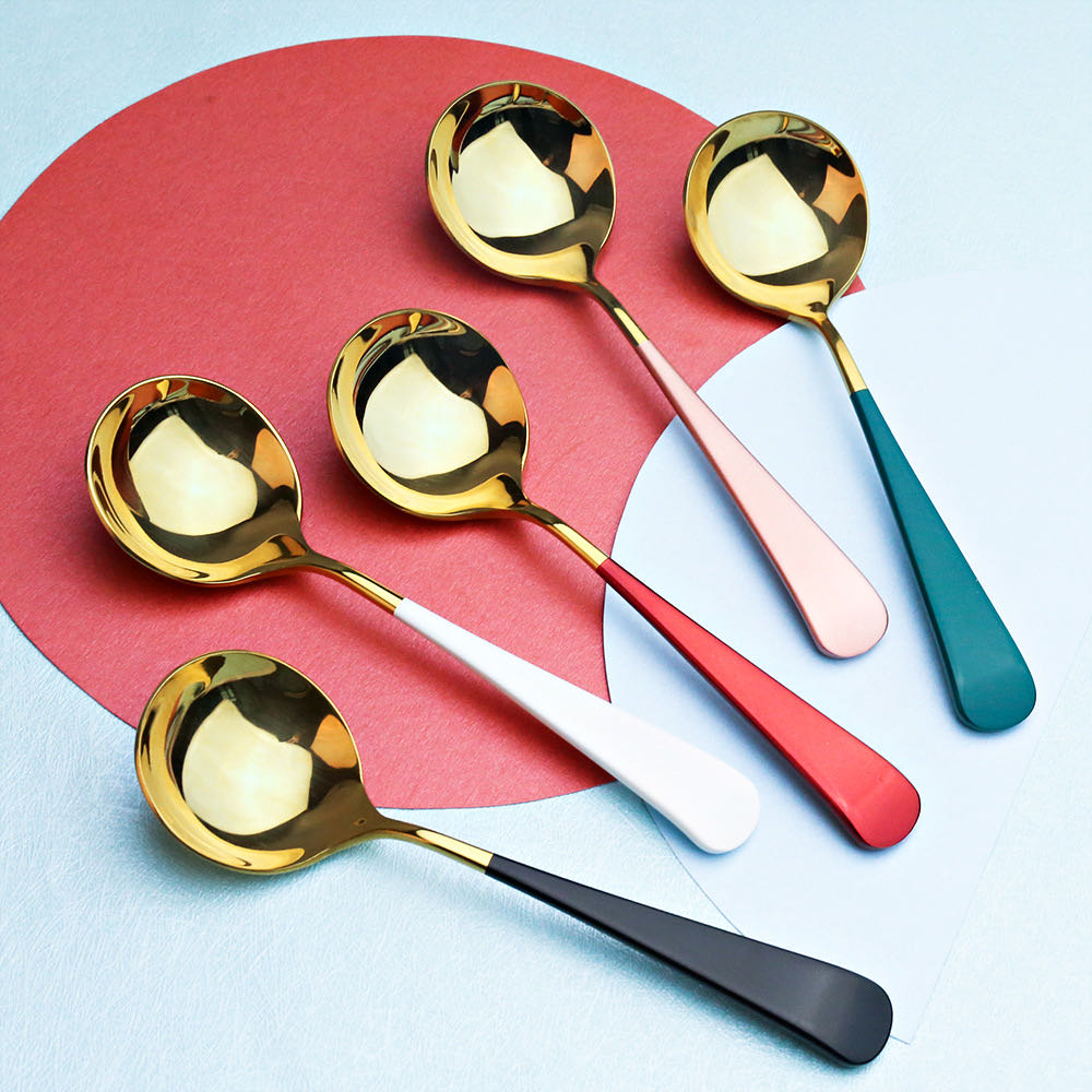 Net red 304 stainless steel spoon for dinner spoon sweet spoonful spoon Han style tablespoon household round head spoon stirring spoon soup spoon
