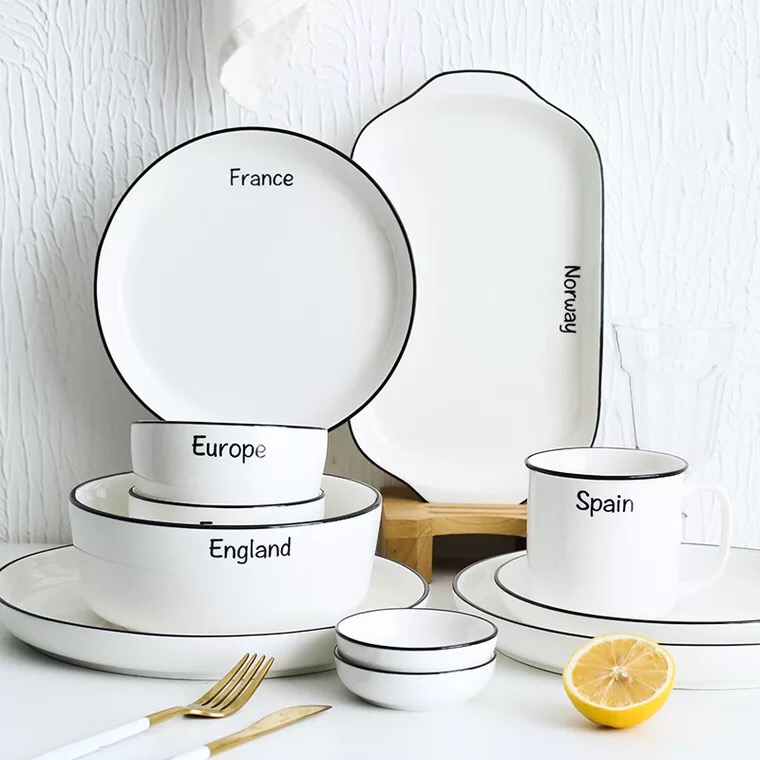 Black Wire Bowls Dish Cutlery Sets Group Home Minimalist Ceramic Bowls Soup Bowls Rice Bowls Rice Glazed Cutlery Bowls Chopsticks Nordic Style