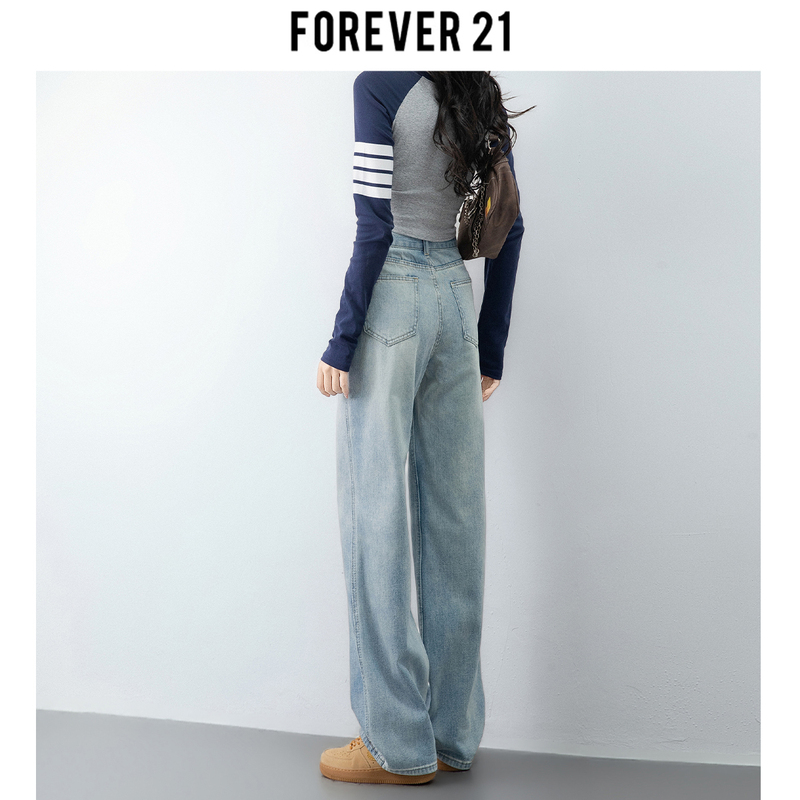 Forever 21 Light Blue Wide-Leg Jeans for Women, Spring 2026 New High-Waisted Slim-Fit Narrow Straight Pants