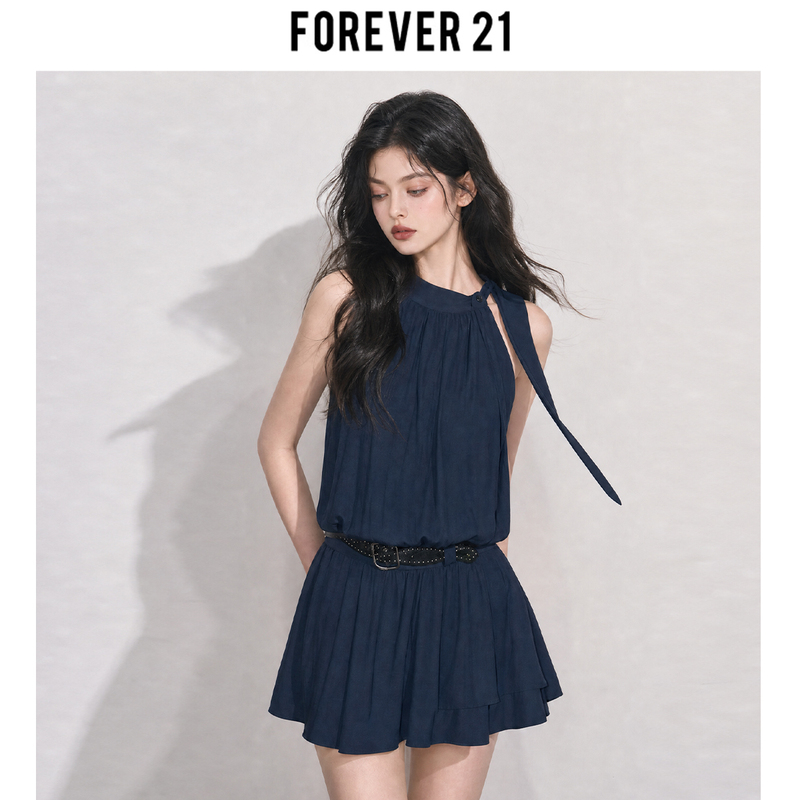 Forever 21 High-Waisted Halter Neck Tie Casual Fashion Set Off-Shoulder Stylish Versatile Elegant Short Skirt Women's Clothing