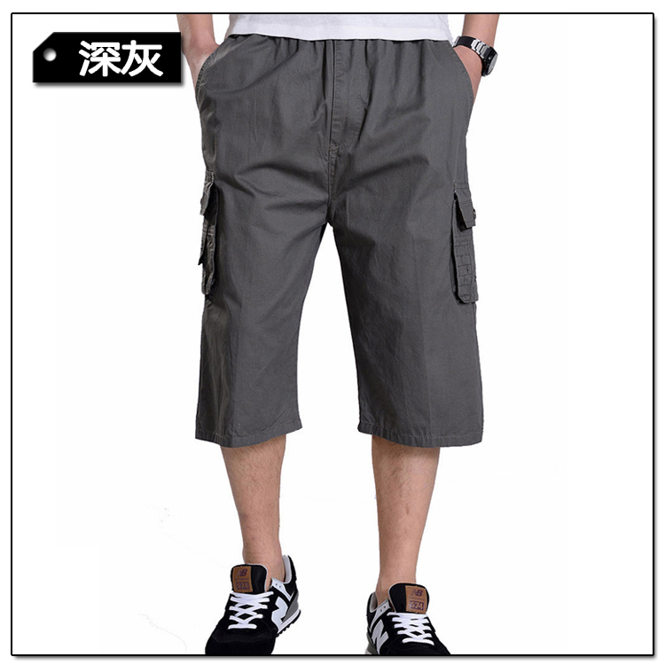 Mùa hè trung niên quần cotton nam cắt cúp cha trung niên nạp phân để tăng eo cao thun thun quần short nhiều túi quần short bò nam đẹp