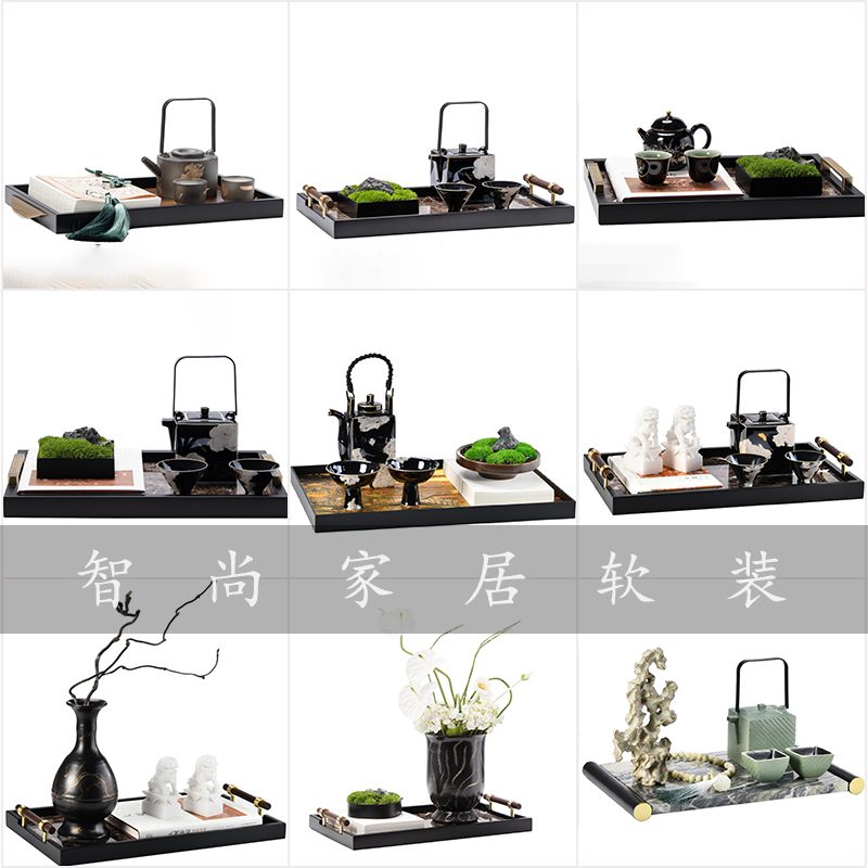 New Chinese-Style Tray Tea Set Combination Display Piece for Model Rooms, Exhibition Halls, Office Lobbies, Coffee Tables, and Tea Room Decorations