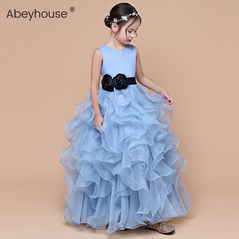 Children's dress girls fluffy yarn host long version dress skirt birthday princess dress in the big children's wedding flower children's clothing