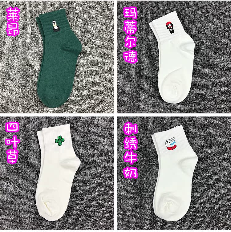 Hàn Quốc ulzzang Harajuku nam và nữ phim thêu vớ thủy triều xe tay ga vài phim hoạt hình ống cotton vớ tất lười nam