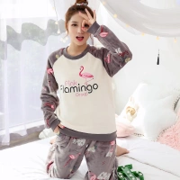 Đồ ngủ nhung san hô nữ mùa đông sinh viên tươi flamingo flannel dày ấm quần áo phụ nữ phù hợp các kiểu đồ bộ mặc ở nhà đẹp