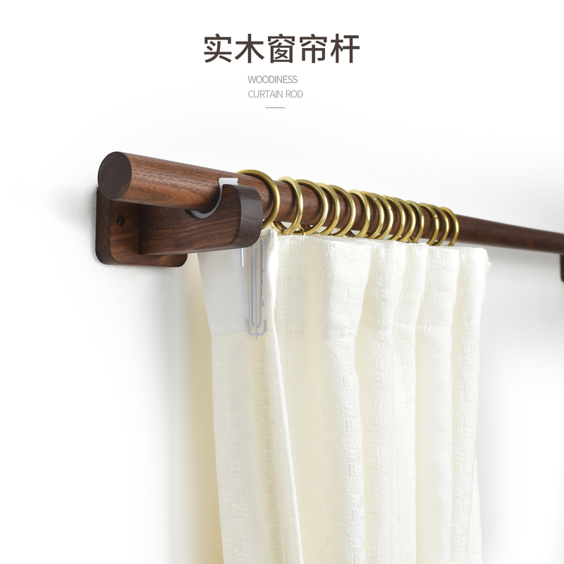 Walnut Wood Japanese-Style Guesthouse Solid Wood Curtain Rod Bedroom Bay Window Roman Rod Wooden Single Rod Double Rod Drilled Type