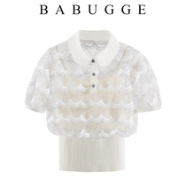 White Lace Jersey Woman Loose 20 Korean version Fashion Fashion Temperament Sweetshirt Design Sensary Blouse T-shirt T-shirt