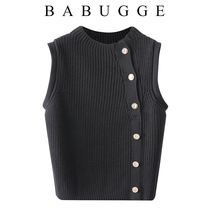 Korean Edition Single Row Button Knit Black Vest Lady Autumn Winter Clothing New Retro Waistcoat Outside Wearing Sleeveless Outfitting Blouse Tide
