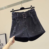 2020 summer new Korean slim slim high waist wide leg pants female chic heavy industry diamond-studded all-match a-line shorts