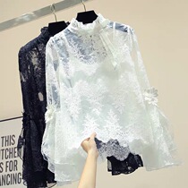 Thin long-sleeved lace shirt two-piece womens 2020 spring and summer new Korean loose flared sleeves lace-up clothing trend