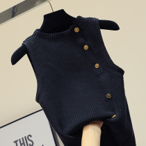 Retro vest sleeveless sweater womens early spring 2020 new slim slim all-match bottomed black pullover sweater