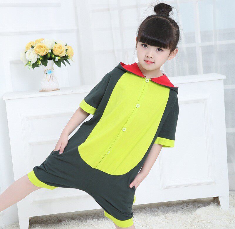 Dinosaur children's pajamas summer short-sleeved jumpsuit boy cartoon anime cute girl baby adult thin cotton