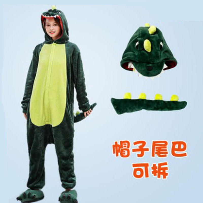 Autumn and winter dinosaur adult couple net red one-piece pajamas cartoon animal parent-child wear flannel male and female Pikachu