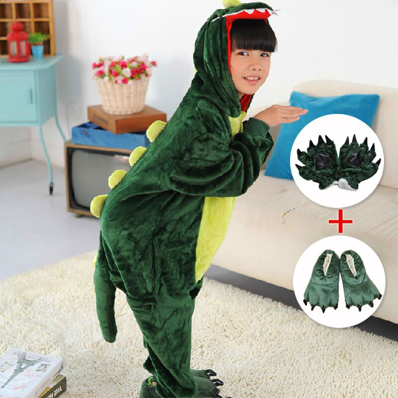 Autumn and winter children's dinosaur clothes one-piece pajamas female baby middle and big children animal cartoon male flannel home clothes