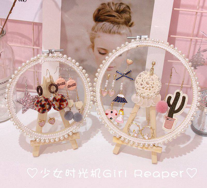 Jewelry ear pin display stand pink girl heart jewelry display props earring plug-in round earring pearl