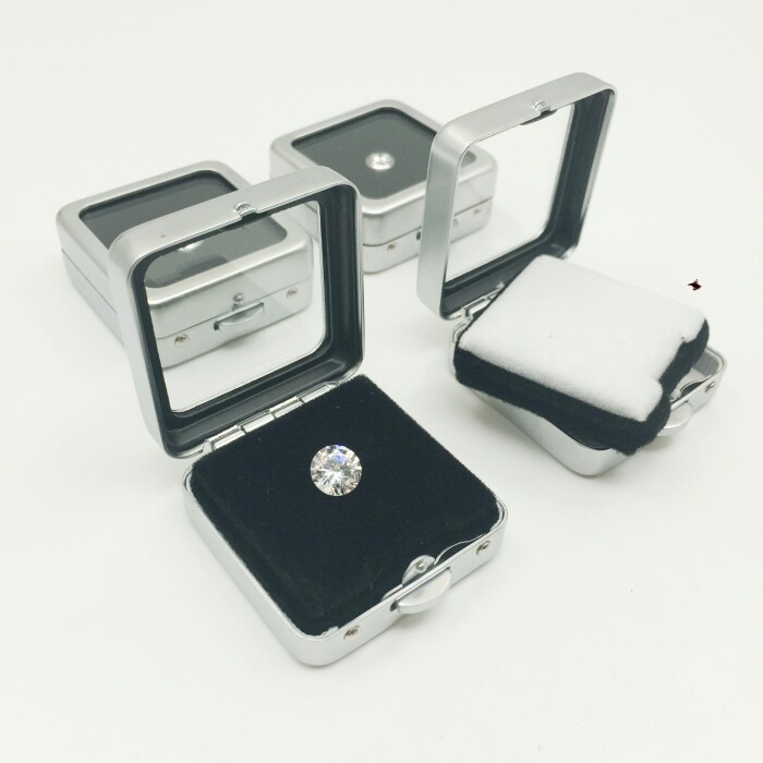 Port Type Black & White Metal Squared Iron Case Glass Transparent Case Diamond Gem Box Naked Stone Nude Drill Box Small 4 * 4