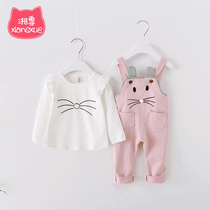 Girl autumn suit 1 year old 2 baby belt pants Spring and Autumn 3 children clothes male baby spring dress children 0 suit