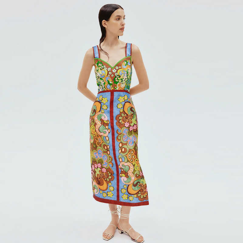Australian Export Sexy Backless V-Neck Playful High-Waisted Slim-Fit Retro Printed Bodycon Color-Block Mid-Length Dress Australian Export Sexy Backless V-Neck Playful High-Waisted Slim-Fit Retro Printed Bodycon Color-Block Mid-Length Dress