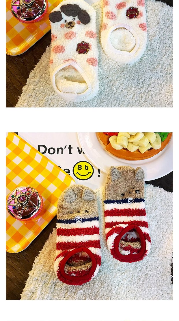Ramen bóng mới mùa đông dễ thương hoạt hình vớ ấm vớ chống trượt vớ ngủ sang trọng vớ nữ vớ vớ tất cổ ngắn