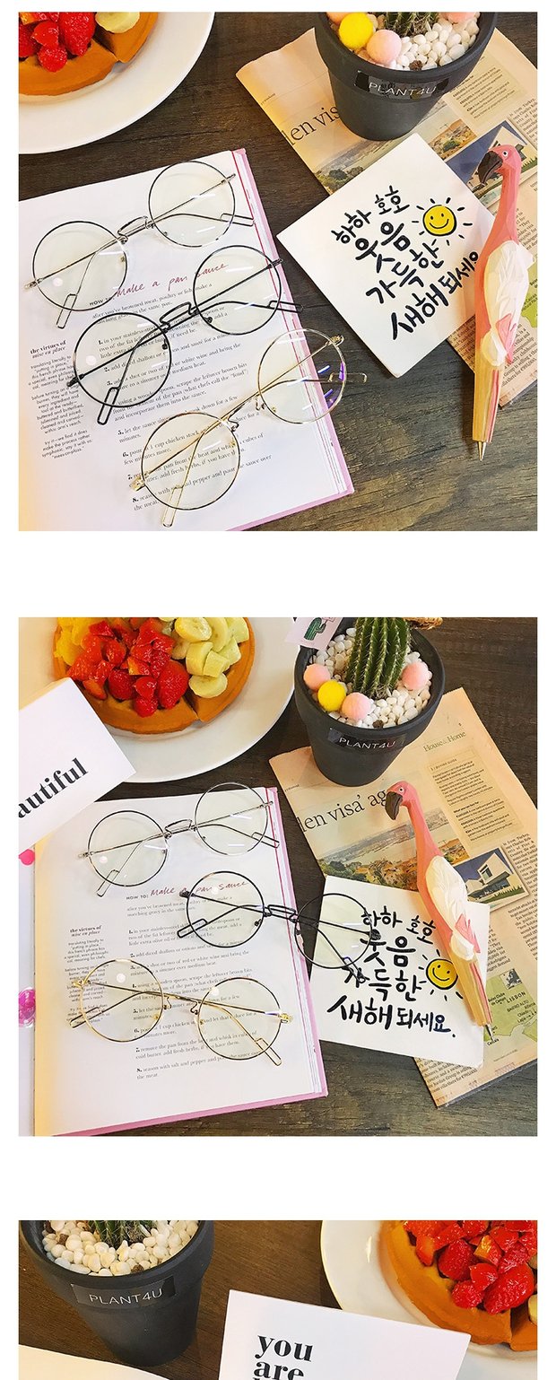 Thời trang retro nữ văn học Nhật Bản Harajuku xu hướng giản dị nam nữ thủy triều dễ thương khung mỏng khung tròn kính phẳng kính dior