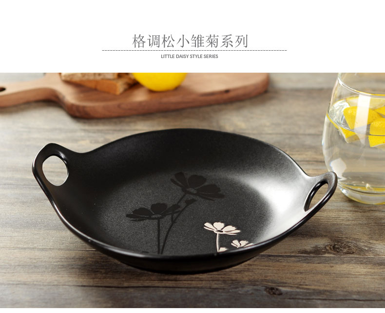 [Hai miếng giảm 50%] Bộ đồ ăn bằng gốm sứ Nhật Bản sáng tạo đôi tai khay ăn nhẹ đĩa tròn hộ gia đình bát ăn cơm