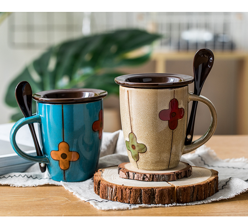 Creative ceramic cup individuality tide restoring ancient ways mugs Japanese contracted glass coffee cup household water cup with a spoon