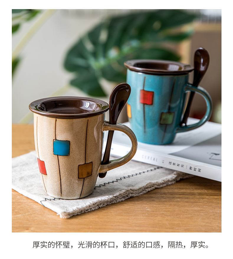 Creative ceramic cup individuality tide restoring ancient ways mugs Japanese contracted glass coffee cup household water cup with a spoon