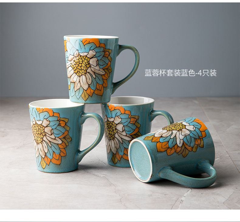 Household glass set four family sitting room ceramic keller cup water suits for Chinese tea set