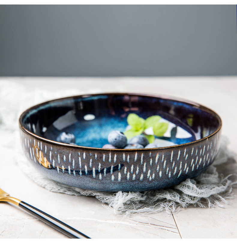 This porcelain creative blue food bowl of household Nordic tableware ceramics rainbow such use 7 inches round deep dish soup bowl of salad bowl