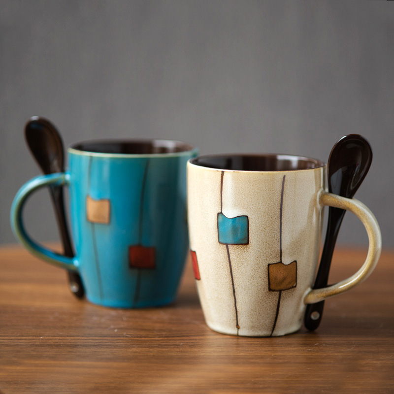 Creative ceramic cup individuality tide restoring ancient ways mugs Japanese contracted glass coffee cup household water cup with a spoon