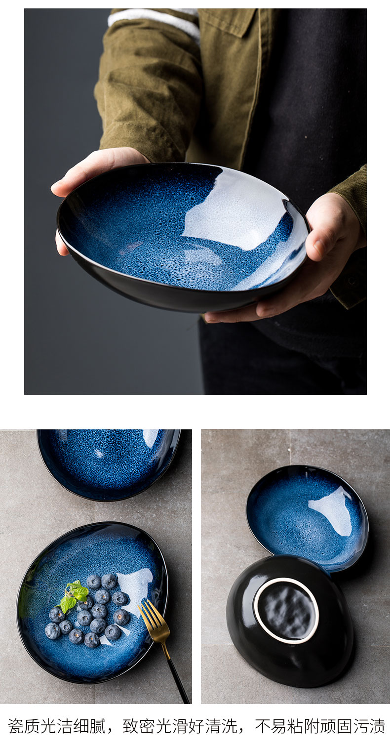 This porcelain household 8 "creative special - shaped ceramic fruit salad bowl move oval blue porcelain dish bowl such as always