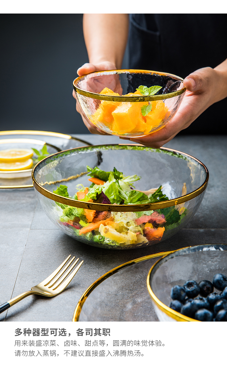 This porcelain large small hammer mu wen transparent glass bowl of Japanese style up phnom penh household glass basin fruit bowl of salad bowl