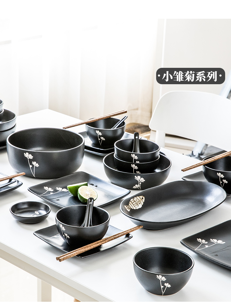 This 56 head porcelain tableware suit Japanese dishes combination of black suit 56 home dishes chopsticks