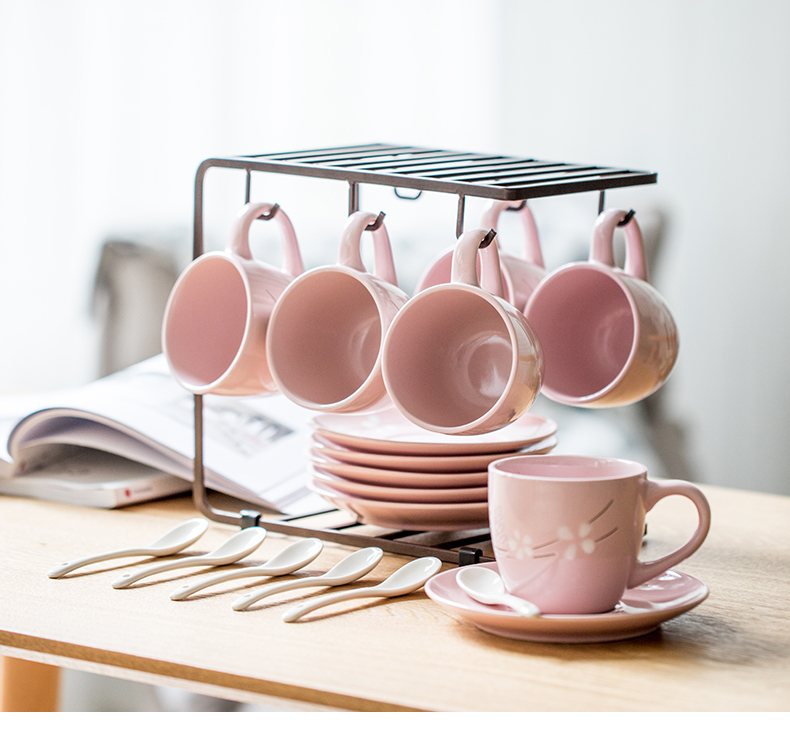 Bộ tách cà phê gốm sáng tạo Bộ cà phê Nhật Bản hộ gia đình 6 món đặt bộ tách trà chiều với chén đĩa - Cà phê bình pha cà phê cold brew